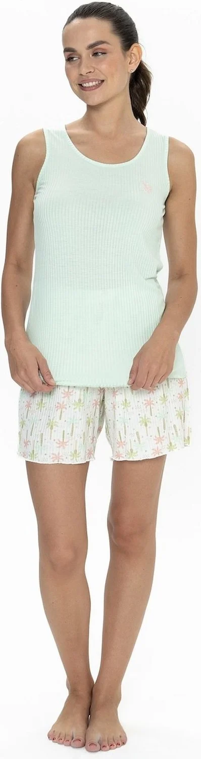U.S. Polo Assn. 20080 Women's Thick Strappy Crew Neck Shorts Pajama Set-Mint
