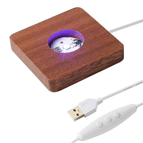 IFOLAINA LED Wood Light Base for Crystal Glass Art Crystal Sphere Holder Wooden Lamp Stand Base Multicolor Changing Square Lighted Base Pedestal for Resin Art Acrylic - Image 1