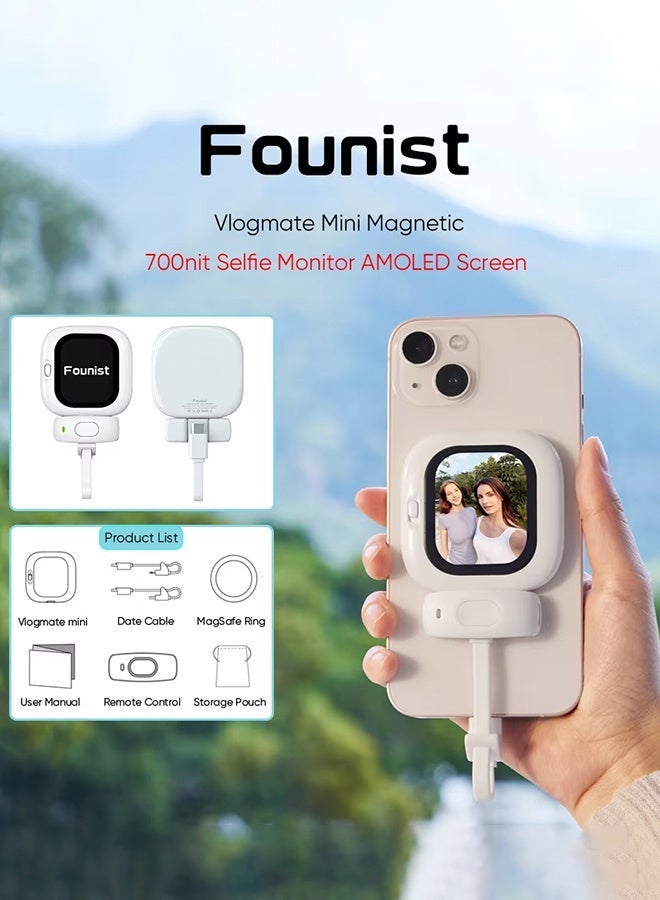 تيليسن شاشة Founist Vlogmate Mini Selfie Monitor AMOLED 700nits سهلة التشغيل لأجهزة iPhone 5-12 13 14 15 16 Pro لبث Vlog المباشر - Image 2