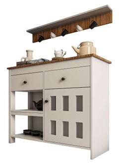 AGD Kitchen and Dining Room Console Cabinet, Sideboard and Buffet Table Multipurpose, Large Kitchen Storage Cabinet with 2 Drawers, Closed Cabinet and 2 Open Storage Shelves and Top Hanging Shelf 110*40*90cm White  - Image 2