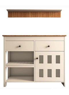 AGD Kitchen and Dining Room Console Cabinet, Sideboard and Buffet Table Multipurpose, Large Kitchen Storage Cabinet with 2 Drawers, Closed Cabinet and 2 Open Storage Shelves and Top Hanging Shelf 110*40*90cm White  - Image 3