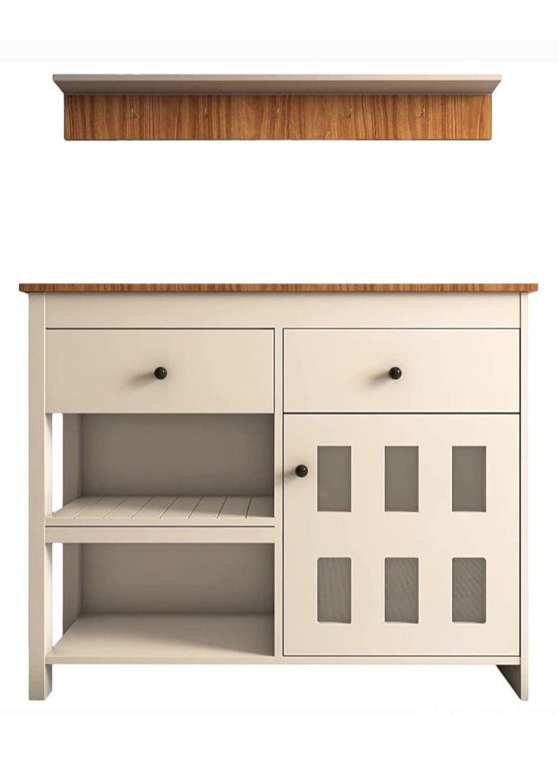 AGD - Kitchen and Dining Room Console Cabinet, Sideboard and Buffet Table Multipurpose, Large Kitchen Storage Cabinet with 2 Drawers, Closed Cabinet and 2 Open Storage Shelves and Top Hanging Shelf 110*40*90cm White - Image 1