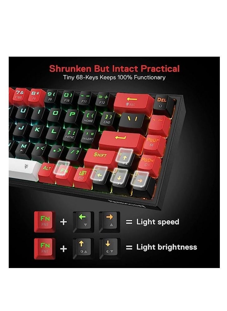 REDRAGON - Redragon K631 PRO 65% 3-Mode Wireless RGB Gaming Keyboard, 68 Keys Hot-Swappable Compact Mechanical Keyboard w/Hot-Swap Free-Mod PCB Socket & Dedicated Arrow Keys, Quiet Red Linear Switch - Image 1