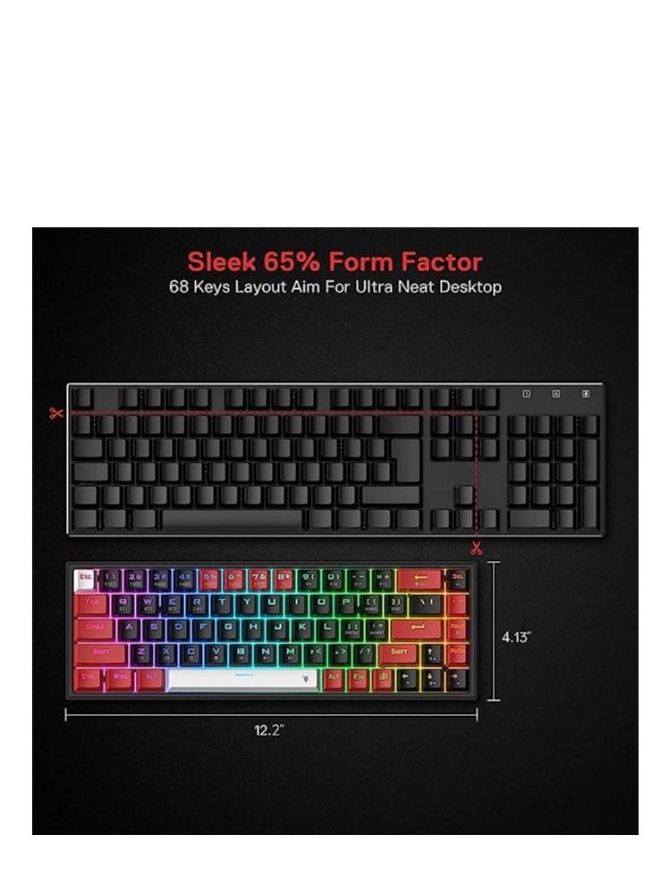 REDRAGON - Redragon K631 PRO 65% 3-Mode Wireless RGB Gaming Keyboard, 68 Keys Hot-Swappable Compact Mechanical Keyboard w/Hot-Swap Free-Mod PCB Socket & Dedicated Arrow Keys, Quiet Red Linear Switch - Image 1