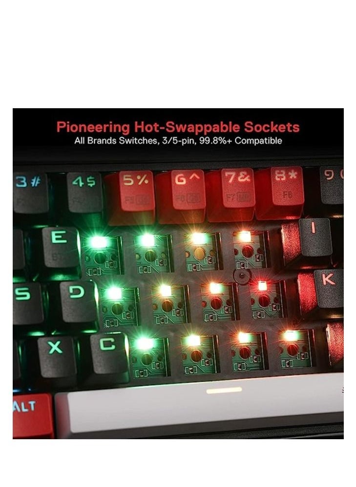 REDRAGON - Redragon K631 PRO 65% 3-Mode Wireless RGB Gaming Keyboard, 68 Keys Hot-Swappable Compact Mechanical Keyboard w/Hot-Swap Free-Mod PCB Socket & Dedicated Arrow Keys, Quiet Red Linear Switch - Image 1