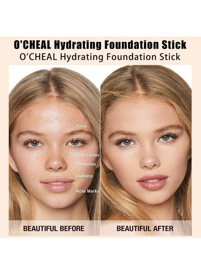 اوكيل O'CHEAL رطب مخفي عصا، تغطية كاملة لجميع أنواع الجلد ماكياج الوجه، ترطيب، طويلة الأمد، مقاومة للماء، مشرقة، خفيفة الوزن ملونة ملونة عصا للمرأة (طبيعية) - Image 3
