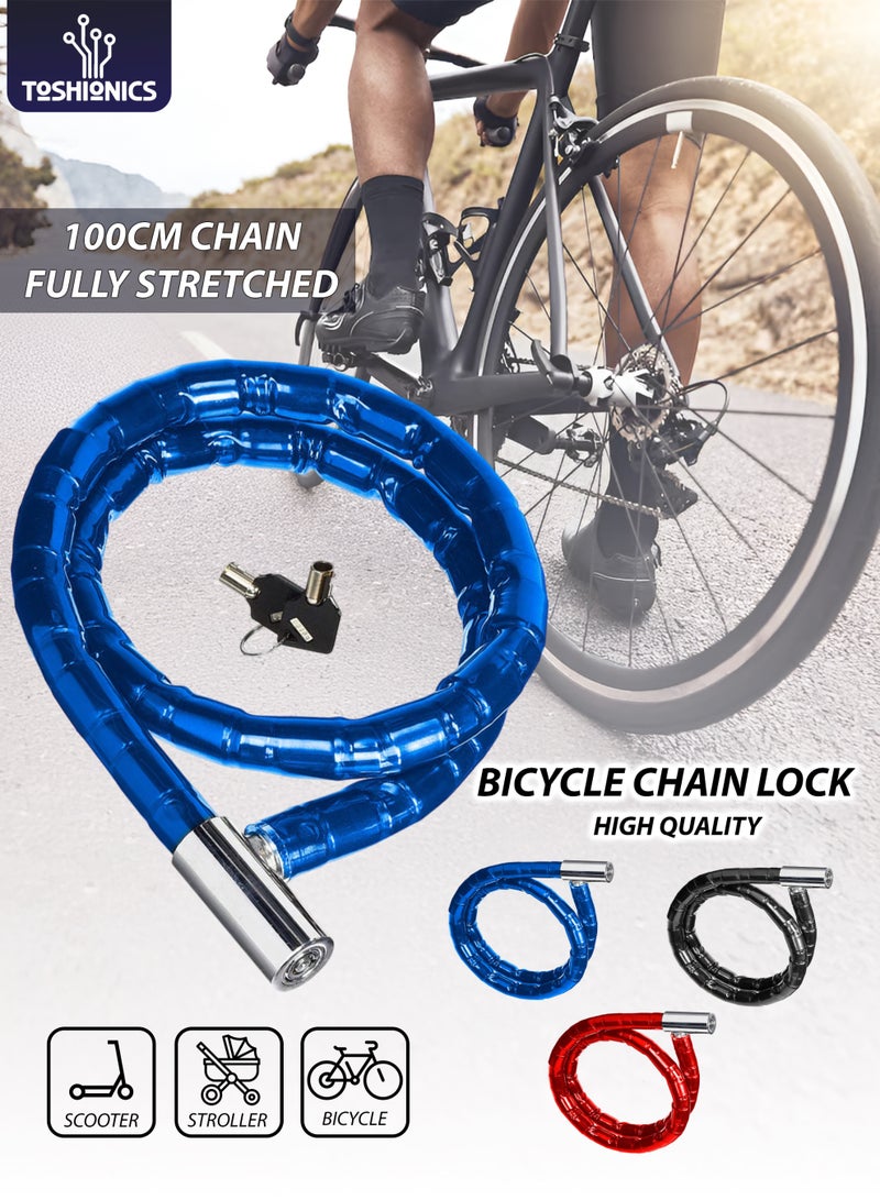 توشيونيكس قفل سلسلة دراجة مدرع متين ٢٢ مم، بطول ١٠٠٠ مم، T١١٣٢٥٩ | قفل كامة أنبوبي عالي الأمان مزود بمفتاحين | سلسلة كابل فولاذي مضادة للسرقة مع غطاء دخان من البولي فينيل كلوريد | قفل دراجة، دراجة نارية، دراجة كهربائية، سكوتر، وبوابة - Image 1