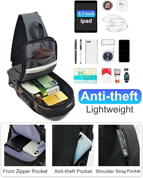 Niwlix Travel Accessories Crossbody Sling Bag For Men & Women, Casual Chest Backpack Shoulder Messenger Passport Bags Black - Image 2