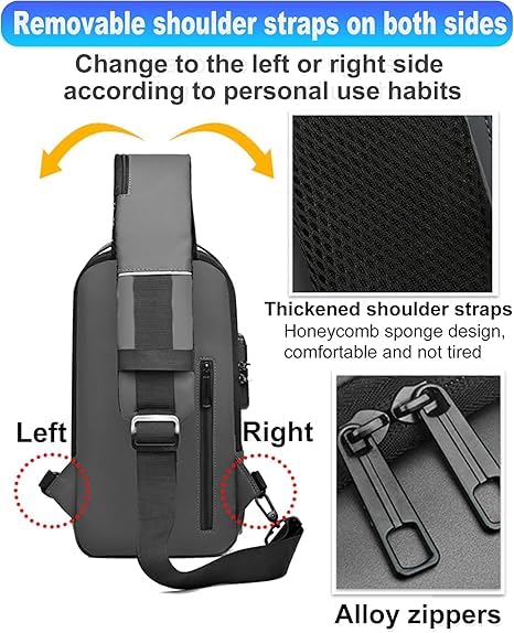 Niwlix Travel Accessories Crossbody Sling Bag For Men & Women, Casual Chest Backpack Shoulder Messenger Passport Bags Black - Image 4