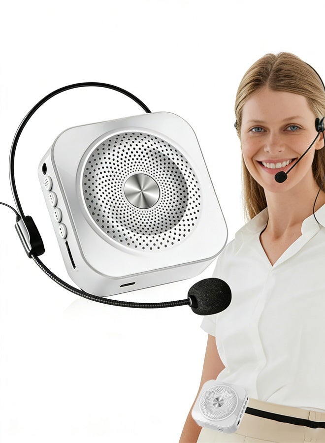 Portable Voice Amplifier Wired Microphone and Speaker, Support U Disk and TF Card,Personal Microphone Speech Amplifier, Loudspeaker for Teachers, Tour Guides/Coaches Metting/Yoga/Fitness,White - Image 1