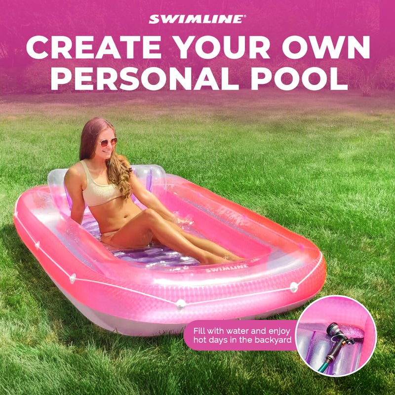 SWIMLINE ORIGINAL Suntan Tub Classic Edition Inflatable Floating Lounger Pink & Purple, Tanning Pool Hybrid Lounge, Oversized Pillow, Fill With Water, Reflective Design For Tanning and Outdoors - Image 4