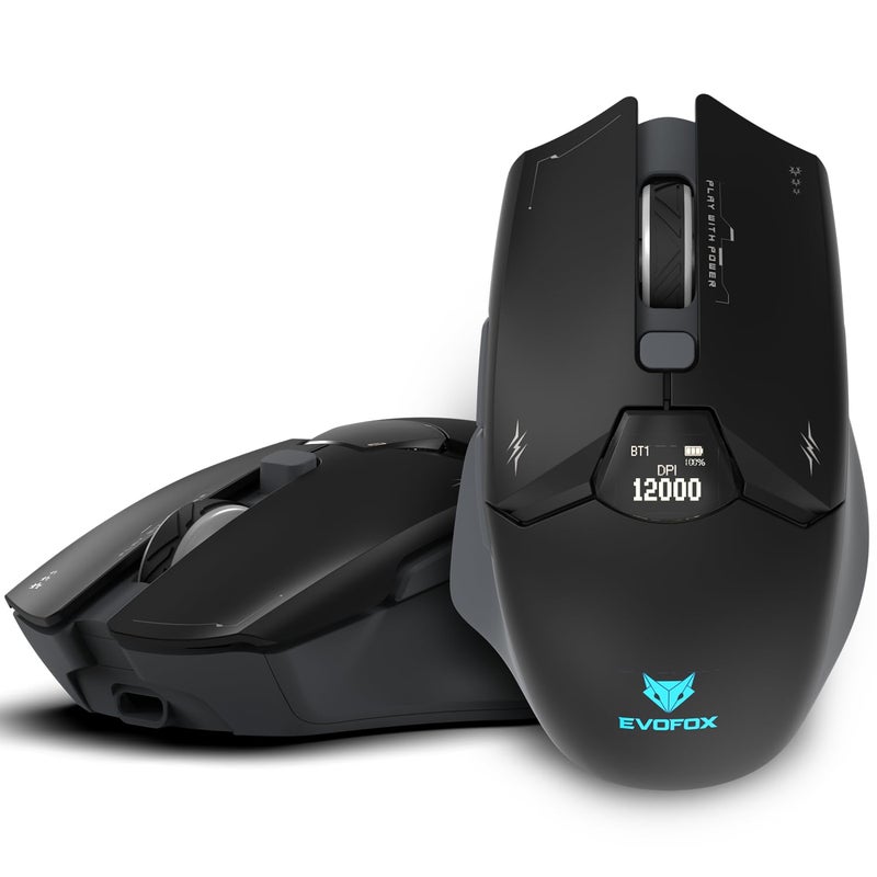 EvoFox Banshee 2 Wireless Mouse with Display for Gaming & Office Professionals Tri-Mode(2X BT,2.4G&Wired)| PixArt Sensor, 1000Hz Polling Rate, 12,000 DPI, 6 Programmable Buttons, Software Support - Image 1