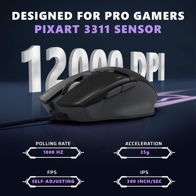 EvoFox Banshee 2 Wireless Mouse with Display for Gaming & Office Professionals Tri-Mode(2X BT,2.4G&Wired)| PixArt Sensor, 1000Hz Polling Rate, 12,000 DPI, 6 Programmable Buttons, Software Support - Image 3