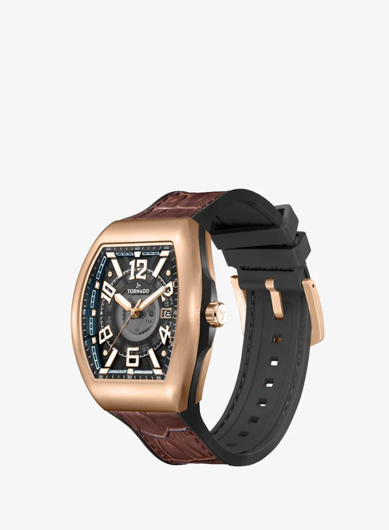 Tornado Men's Leather Analog Display Watch T25001-RLDB - 44mm