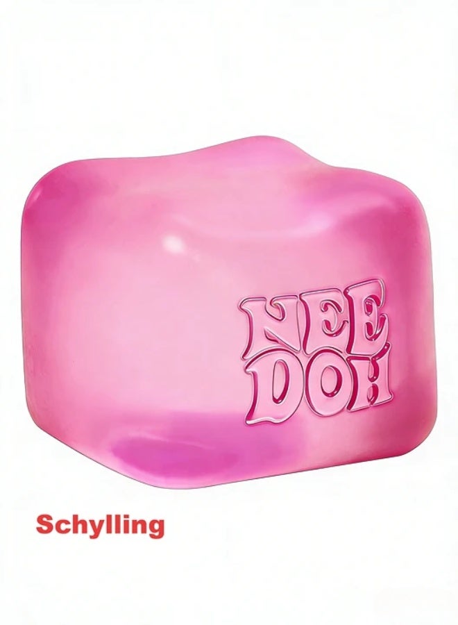 Schylling NeeDoh Nice Cube -Sensory Squeeze Toy with Super Solid Squish - 2.25" Cube (Pink) - Image 1