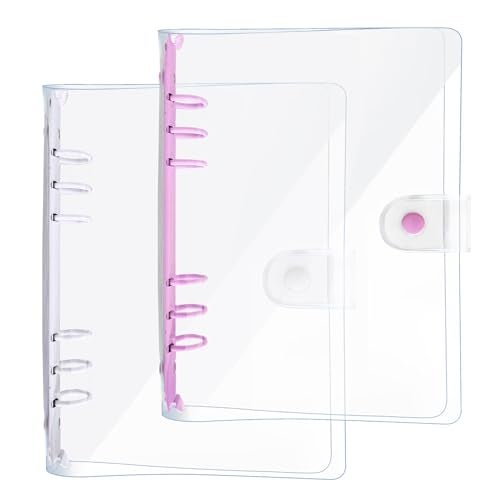 DY.2ten 2 Pack A5 Transparent Soft PVC 6 Holes Binder Notebook Covers, Snap Button Closure Refillable Notebook Round Ring Binder Cover Protector(A5, Clear Cover + Light Purple/White Binder) - Image 1