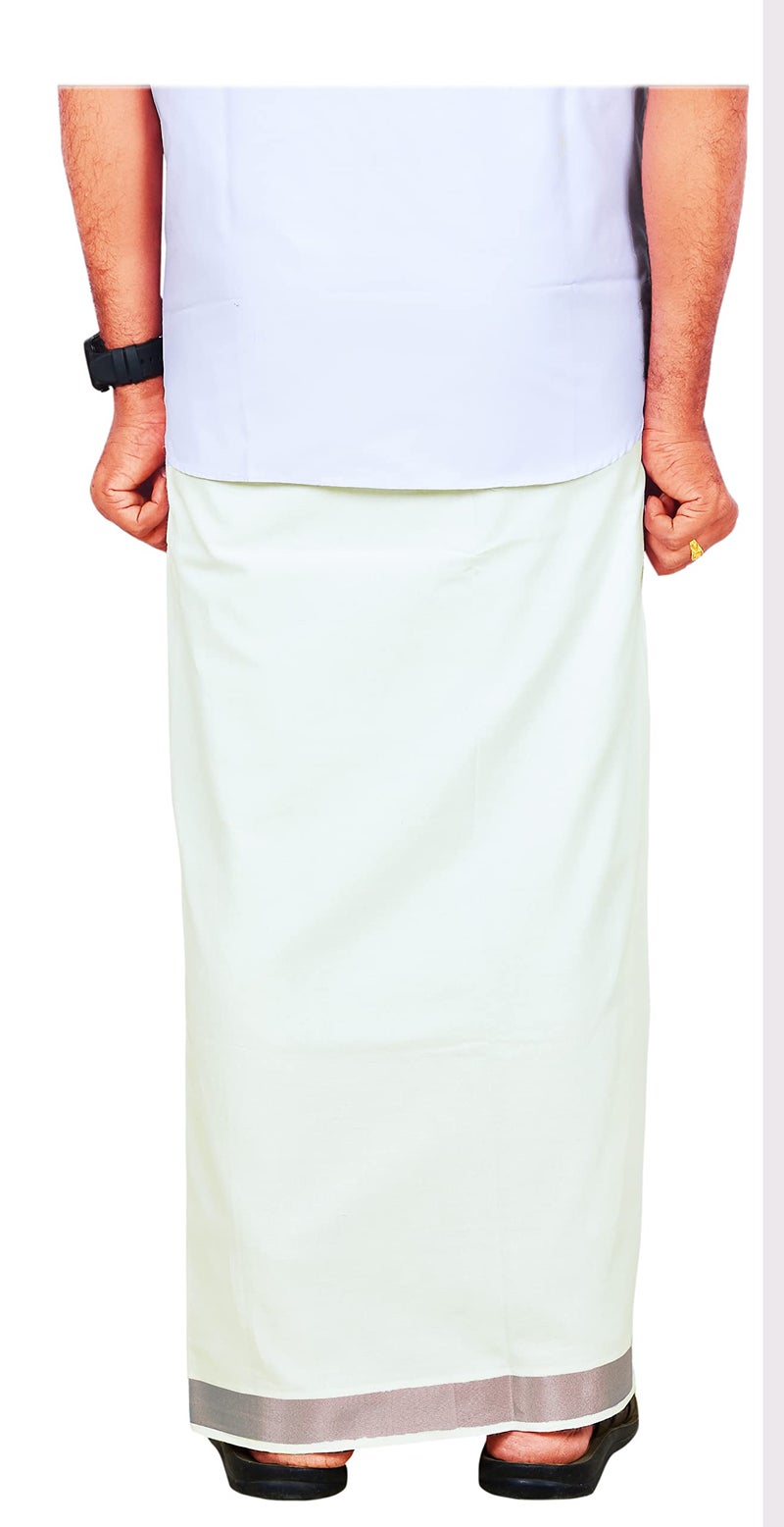 YETTALAN® Mens Copper Jari Border 100% Cotton Cream Dhoti 4.00 Meters Double Mundu/Vesti - Image 2