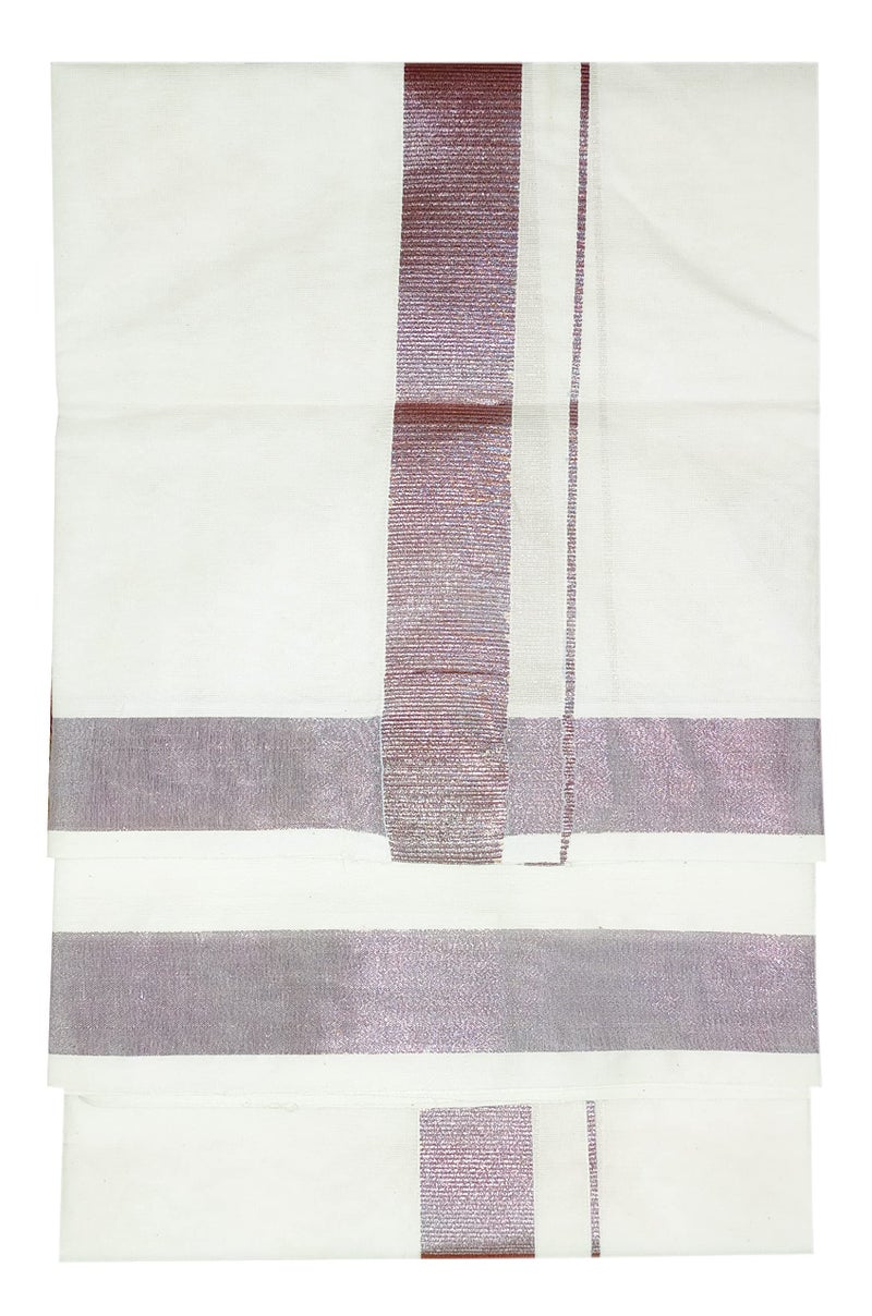 YETTALAN® Mens Copper Jari Border 100% Cotton Cream Dhoti 4.00 Meters Double Mundu/Vesti - Image 4