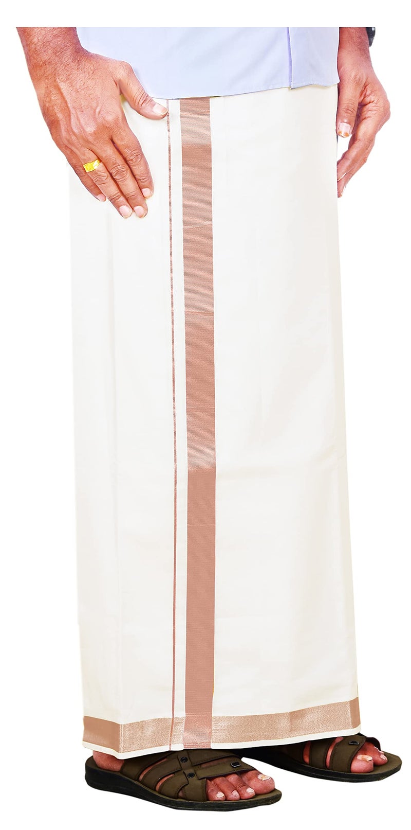 YETTALAN® Mens Copper Jari Border 100% Cotton Cream Dhoti 4.00 Meters Double Mundu/Vesti - Image 3