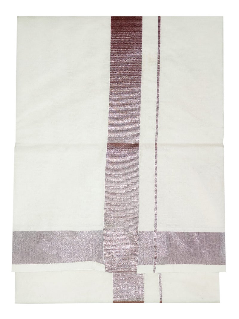 YETTALAN® Mens Copper Jari Border 100% Cotton Cream Dhoti 4.00 Meters Double Mundu/Vesti - Image 5
