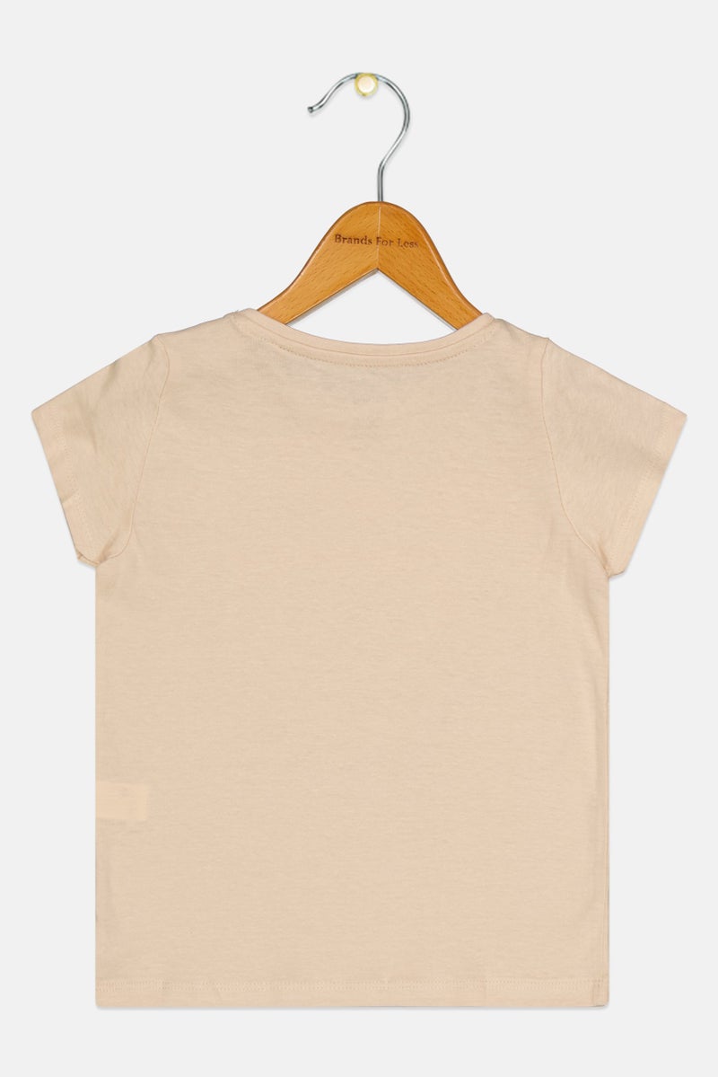 Sinsay Toddlers Girl Crew Neck Short Sleeve Graphic Print T-Shirt, Beige - Image 2