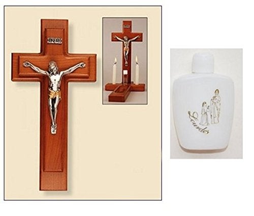 DIRECT FROM LOURDES Sick Call Set - Wood Crucifix and Bottle of Lourdes Holy Water - Image 1