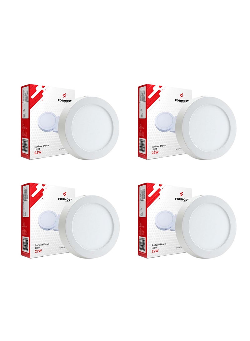 FORMOST FORMOST Surface Down Light LED Round 22W| Surge Protection Upto 4KV | Long Lasting Downlighter for Home Shops and Hotels Ceiling | Durable and Sustainable | 2 Years Warranty | Clear White | Pack of 4  - Image 1