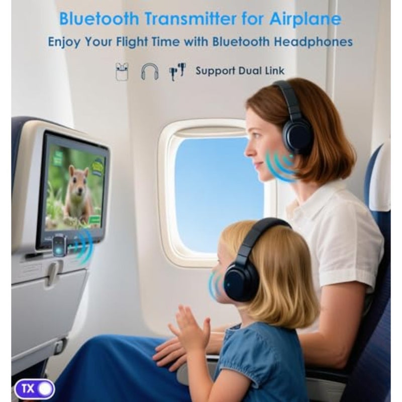 Airplane Bluetooth Adapter for Headphones or BT Devices, Bluetooth Transmitter for TV Dual Link Low Latency, Wireless AUX Adapter Receiver for Speakers/Car Stereo, Transmitter Receiver - Image 2