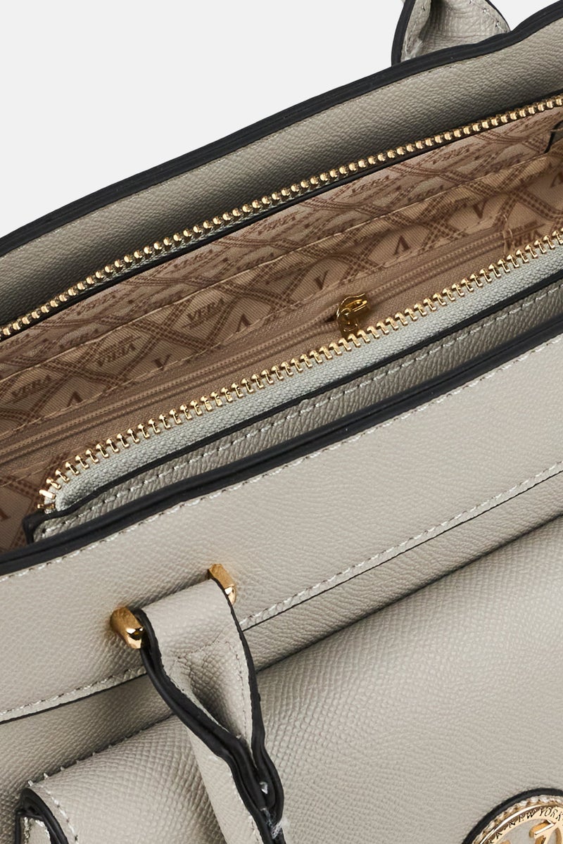 Vera Women Joy Pebble Brand Logo Satchel Bag, Grey - Image 4