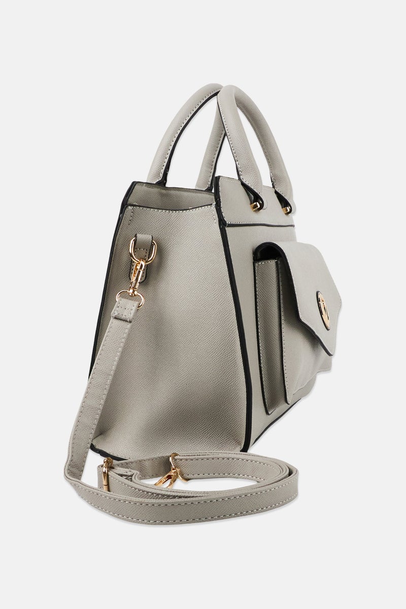 Vera Women Joy Pebble Brand Logo Satchel Bag, Grey - Image 3