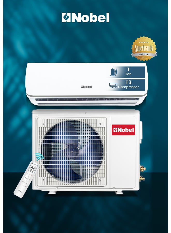 نوبل مكيف هواء سبليت 1 طن 12300 BTU T3 تبريد، ضاغط دوار، زعانف ذهبية، تدفق هواء 4 اتجاهات، إعادة تشغيل تلقائية – (ضمان 1 سنة) - Image 2