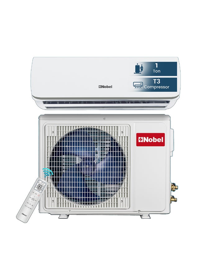 نوبل مكيف هواء سبليت 1 طن 12300 BTU T3 تبريد، ضاغط دوار، زعانف ذهبية، تدفق هواء 4 اتجاهات، إعادة تشغيل تلقائية – (ضمان 1 سنة) - Image 1