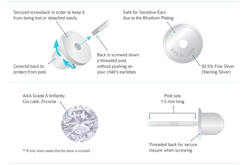 Lovearing 925 Sterling Silver Rhodium Plated Mouse Cubic Zirconia Screwback Baby Girls Earrings - Image 3