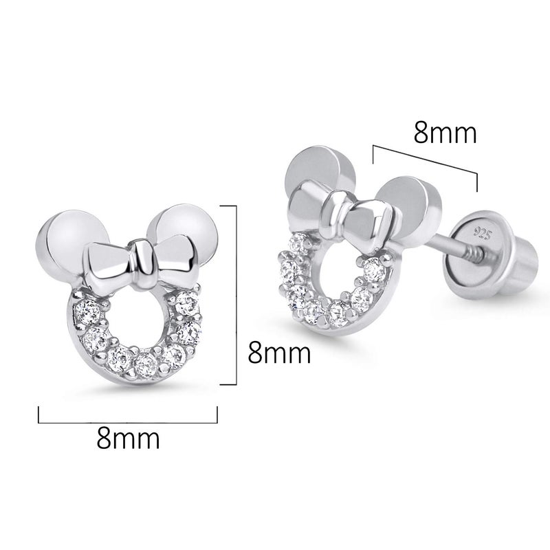 Lovearing 925 Sterling Silver Rhodium Plated Mouse Cubic Zirconia Screwback Baby Girls Earrings - Image 2