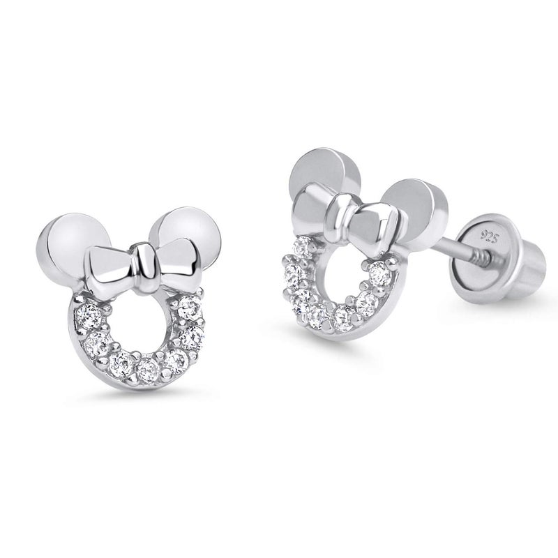Lovearing 925 Sterling Silver Rhodium Plated Mouse Cubic Zirconia Screwback Baby Girls Earrings - Image 1