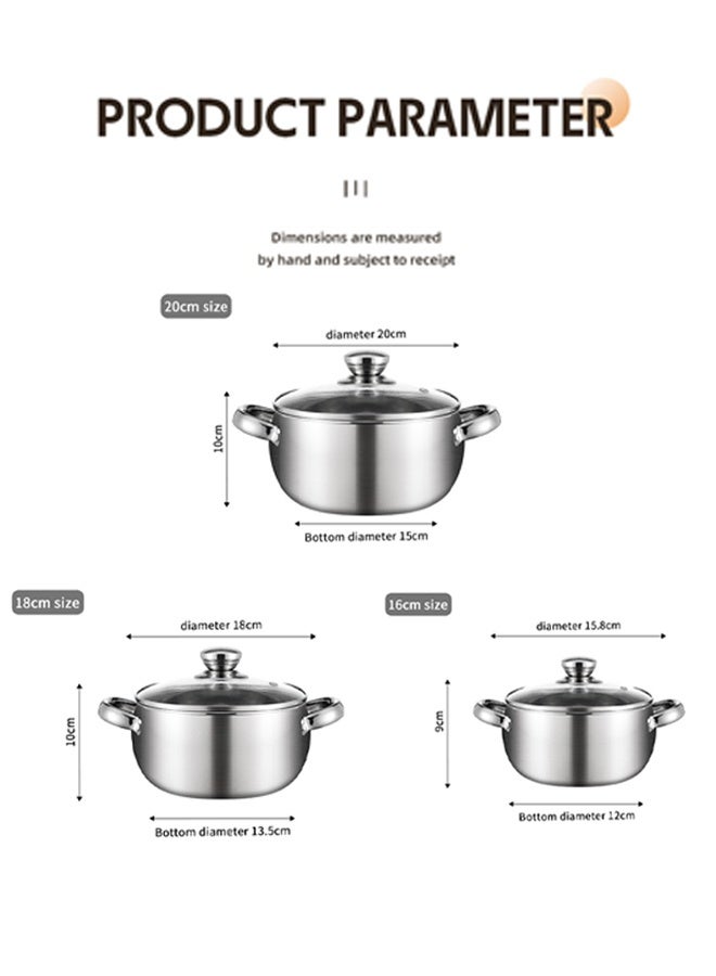 طقم أواني طهي من الفولاذ المقاوم للصدأ مكون من 6 قطع مع أغطية زجاجية سميكة مقاومة للصدأ ومتينة ومقاومة للحرارة. - Image 2