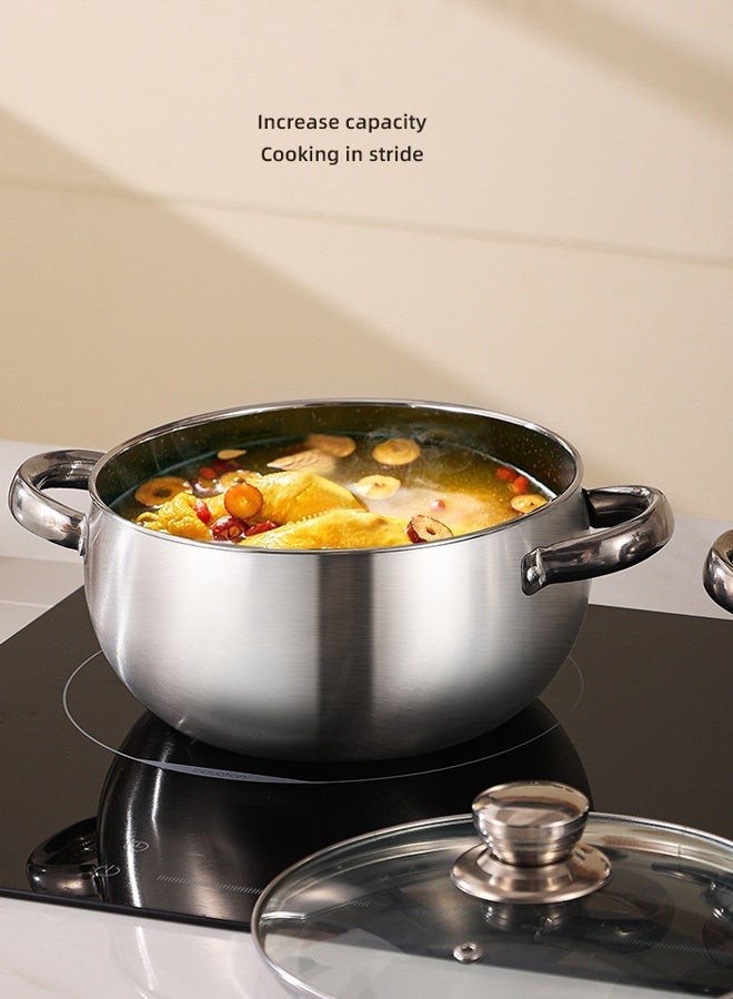 طقم أواني طهي من الفولاذ المقاوم للصدأ مكون من 6 قطع مع أغطية زجاجية سميكة مقاومة للصدأ ومتينة ومقاومة للحرارة. - Image 3