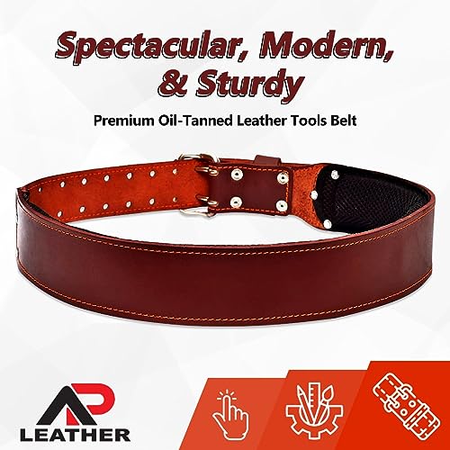 AP LEATHER Pro-501 Oil Tanned Leather Tool Belt for 30" to 52" Waist, Premium Leather with 4MM thickness Tool Belt Padded Work Belt (Maroon) - Image 4
