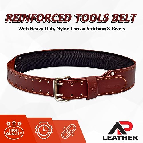 AP LEATHER Pro-501 Oil Tanned Leather Tool Belt for 30" to 52" Waist, Premium Leather with 4MM thickness Tool Belt Padded Work Belt (Maroon) - Image 3