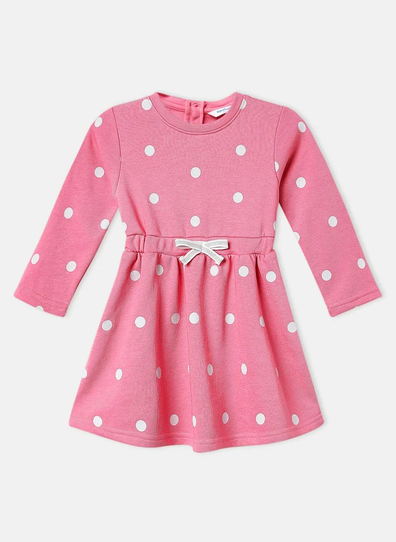 Nautinati Nautinati Girls' Fleece Polka Dot Print Bow Belted Dress
