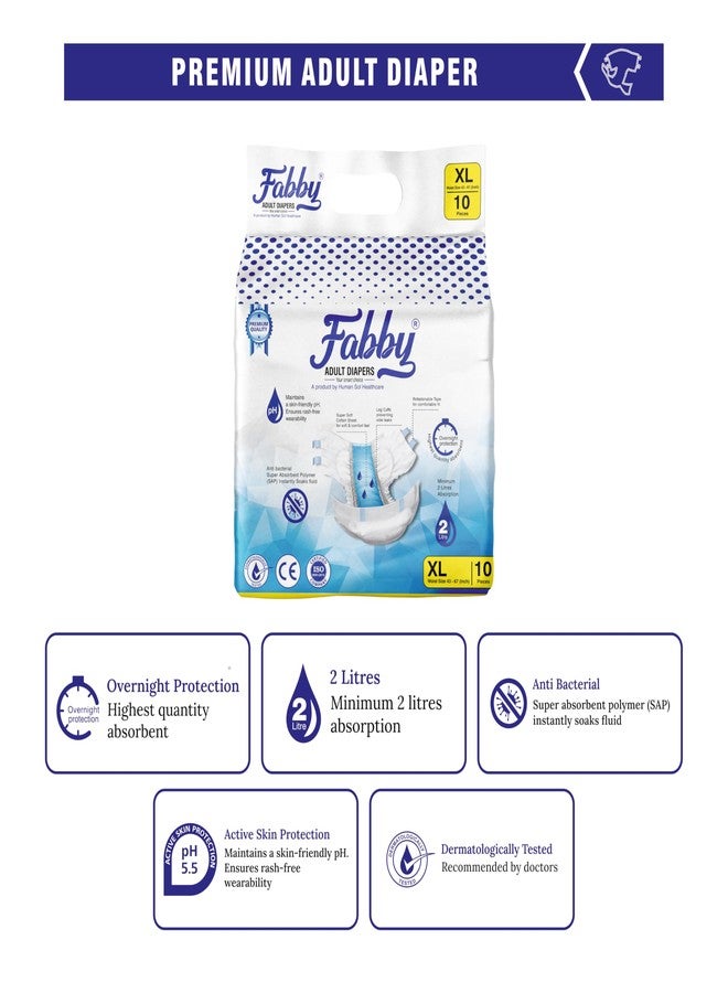 Fabby Adult Diapers, Overnight, Unisex, Tape Style, 2 Litres Absorption, 10 Count (XL, 10, count) - Image 3