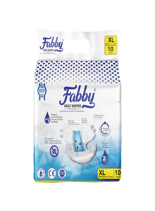 Fabby Adult Diapers, Overnight, Unisex, Tape Style, 2 Litres Absorption, 10 Count (XL, 10, count) - Image 1