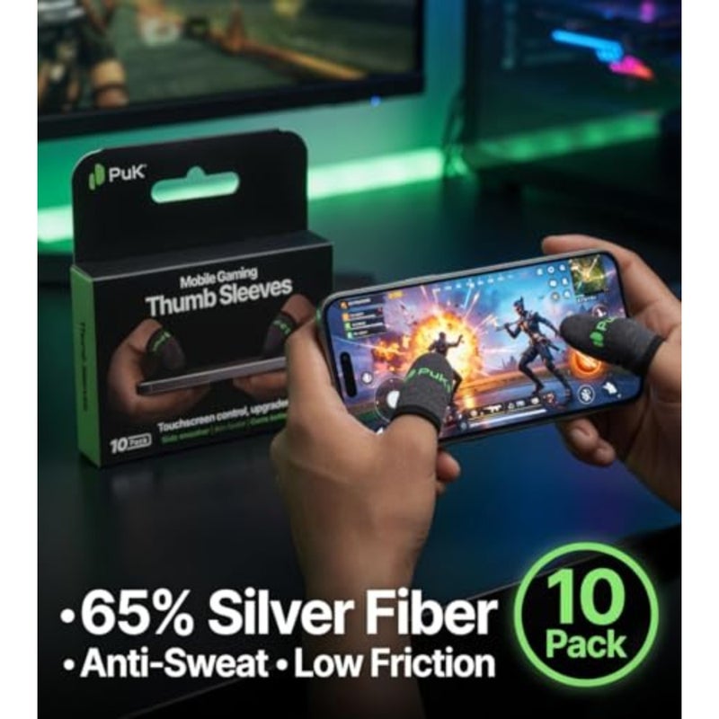 PuK Mobile Gaming Thumb Sleeves - Pack of 10 Breathable Anti-Sweat Gaming Finger Sleeves for Smooth Glide and Precision Control - Mobile Game Accessories Optimized for FPS and Battle Royale Type Games - Image 3