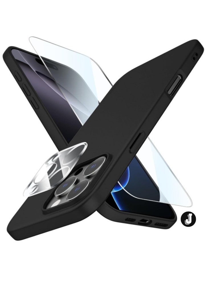 JAJEEK "iPhone 16 Pro Black Case – Ultra-Thin Matte Cover with Camera Lens and Screen Protectors, Soft Touch, Shockproof Design" - Image 1