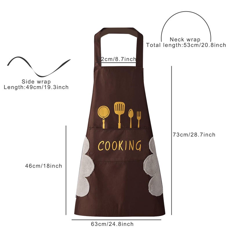 DILLMAN Women Kitchen Apron with Hand Wipe Pocketsï¼ŒBig Pocket,Hand-wiping, Waterproof for Cooking Baking (BROWN) - Image 2
