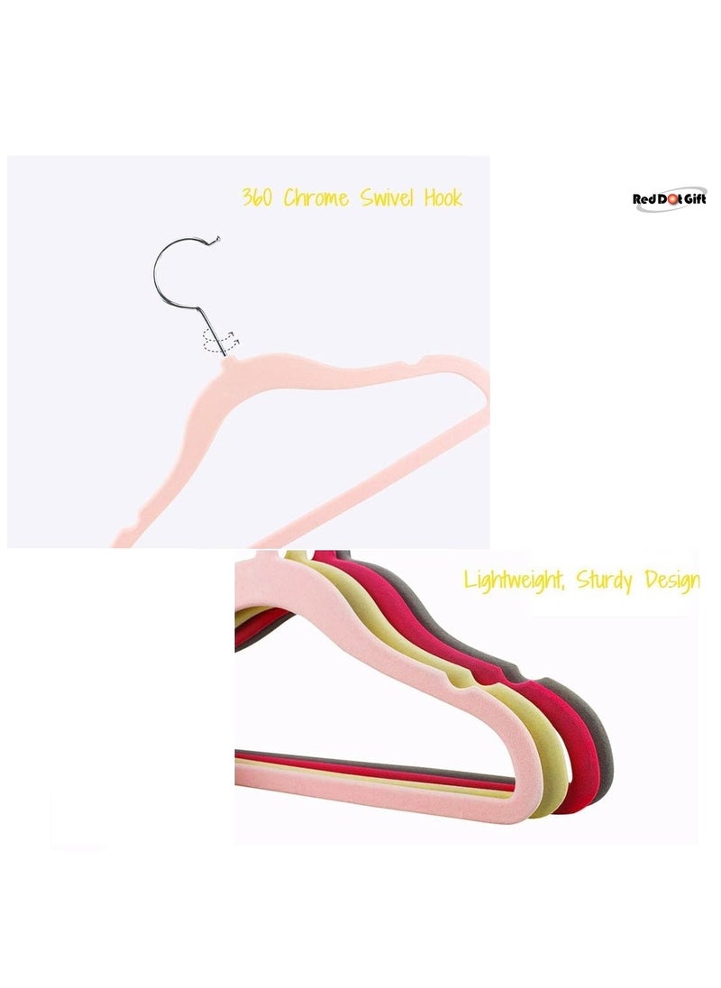 Red Dot Gift 30 Pack Pink Color Baby Velvet Hangers (28cm / 11 Inch) Nursery Clothes Hangers Non-Slip Toddler Hangers, 360 Chrome Swivel Hook  - Image 4