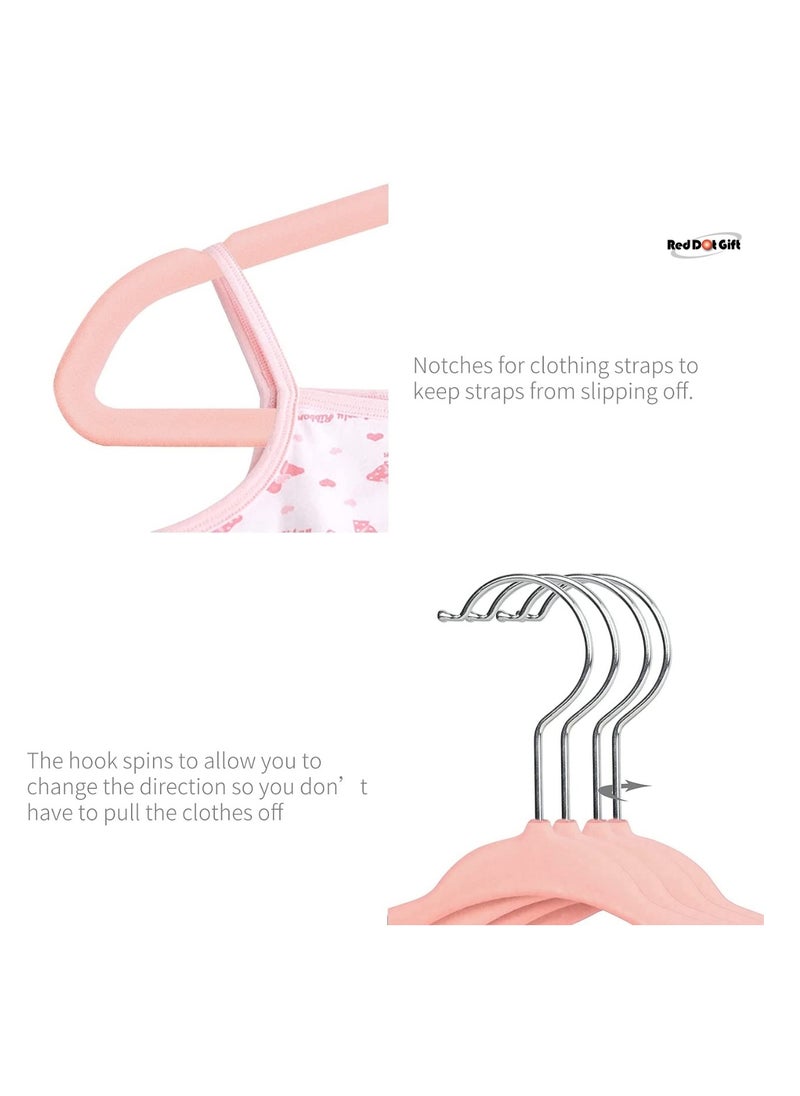 Red Dot Gift 30 Pack Pink Color Baby Velvet Hangers (28cm / 11 Inch) Nursery Clothes Hangers Non-Slip Toddler Hangers, 360 Chrome Swivel Hook  - Image 5