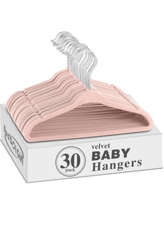 Red Dot Gift 30 Pack Pink Color Baby Velvet Hangers (28cm / 11 Inch) Nursery Clothes Hangers Non-Slip Toddler Hangers, 360 Chrome Swivel Hook  - Image 1