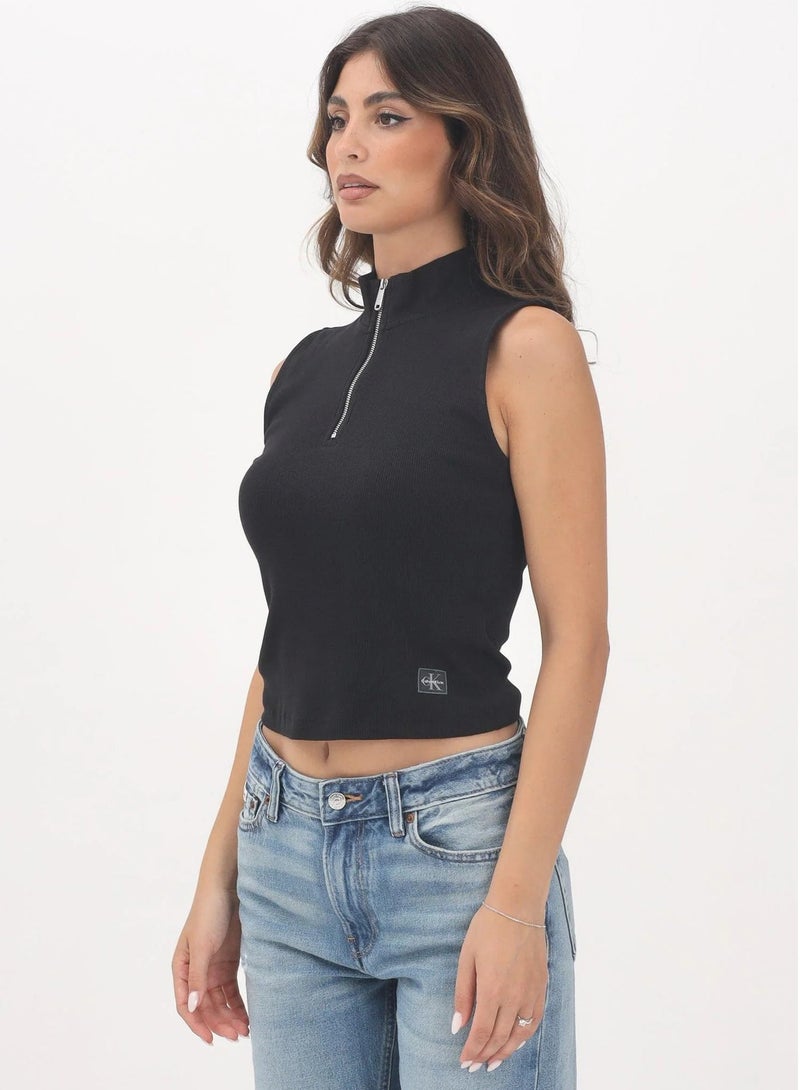 Calvin Klein Jeans Slim Fit Zip-Up High Neck Logo Top - Image 4