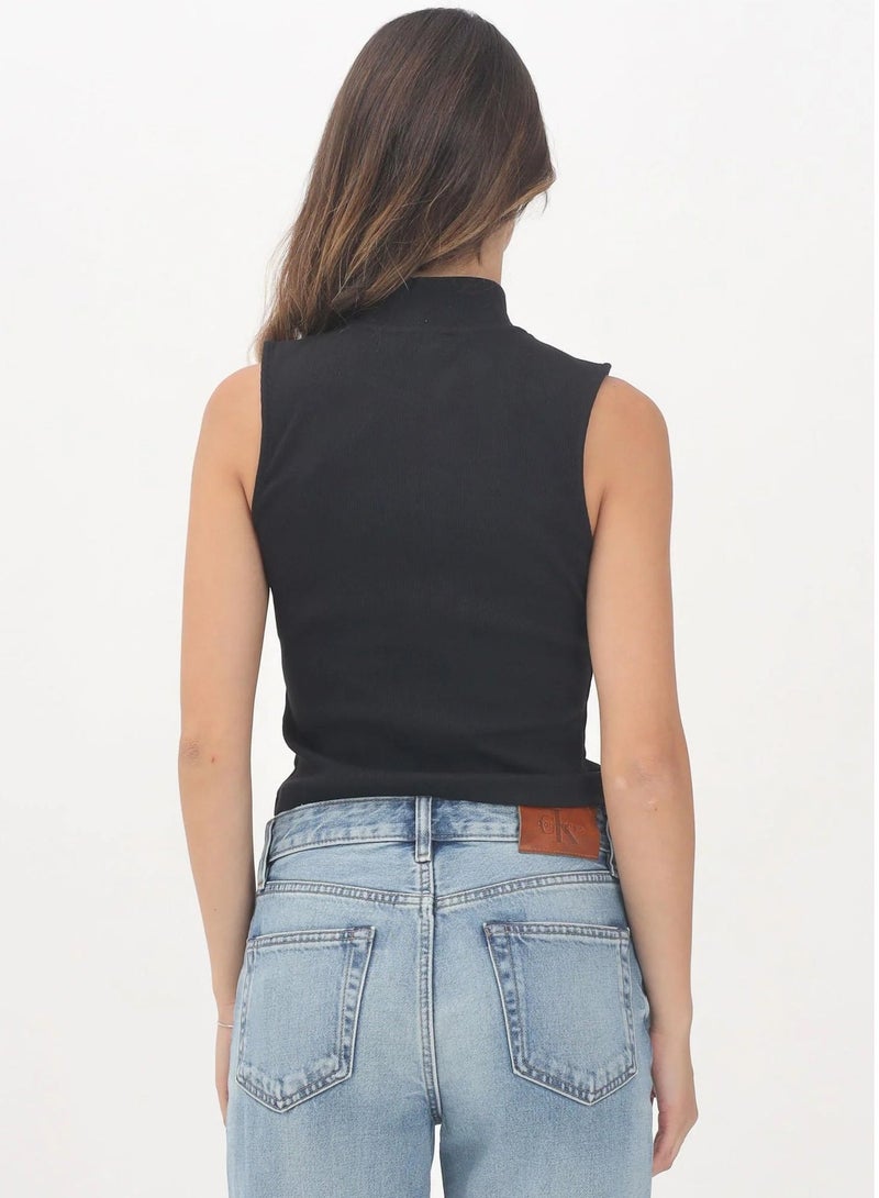 Calvin Klein Jeans Slim Fit Zip-Up High Neck Logo Top - Image 2